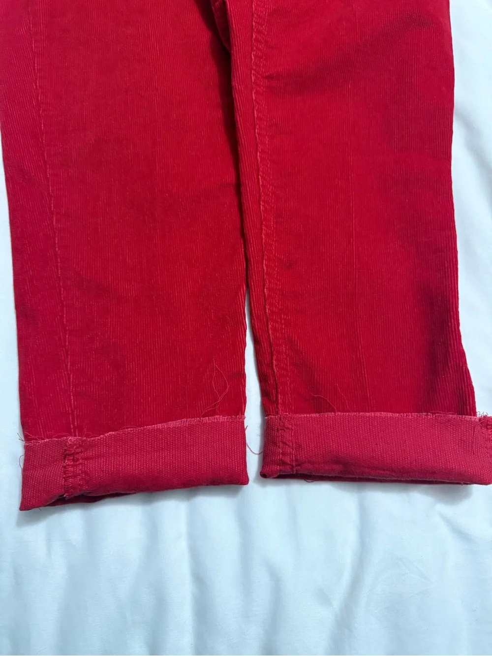 Vtg SMACS 80s High Waist Red Corduroy Pants 25x30 Tapered Mom Pant USA Raw Hem